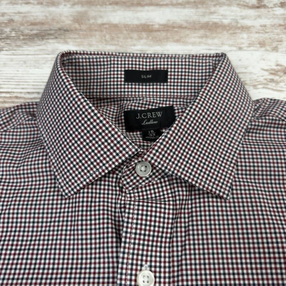 J.Crew Ludlow Dress Shirt Men's 15-33 Slim Fit Red,White,Blue Gingham